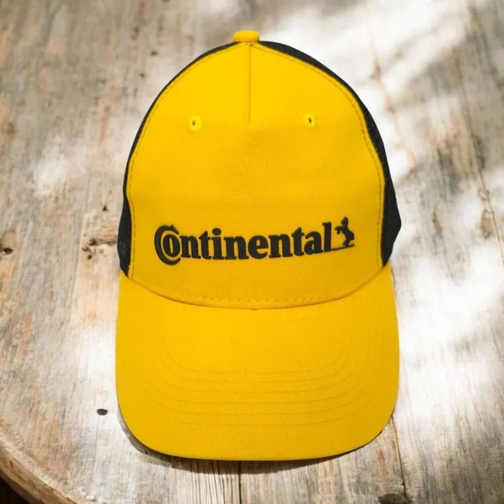 Continental Tire Rubberized Logo Mesh Strapback Cap Trucker Baseball Hat Yellow